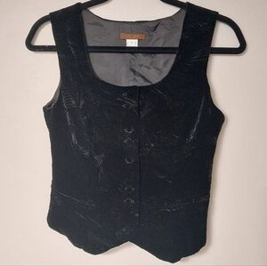 Han Feng New York Vintage 100% Silk Textured Velvet Button Front Vest